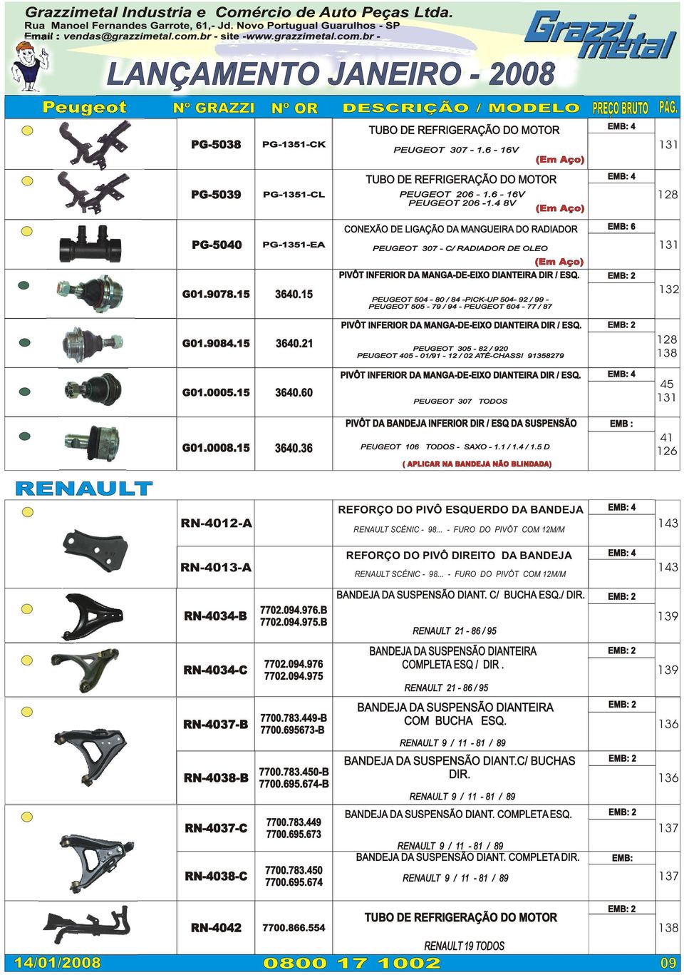 PEUGEOT 504-80 / 84 -PICK-UP 504-92 / 99 - PEUGEOT 505-79 / 94 - PEUGEOT 604-77 / 87 131 132 G01.9084.15 3640.21 PIVÔT INFERIOR DA MANGA-DE-EIXO DIANTEIRA DIR / ESQ.