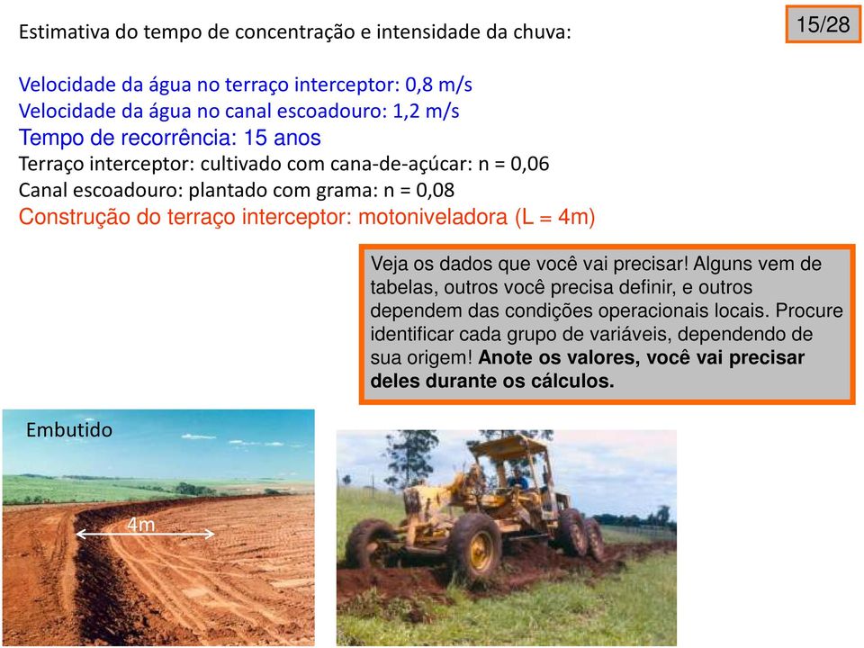 terraço interceptor: motoniveladora (L = 4m) Embutido Veja os dados que você vai precisar!