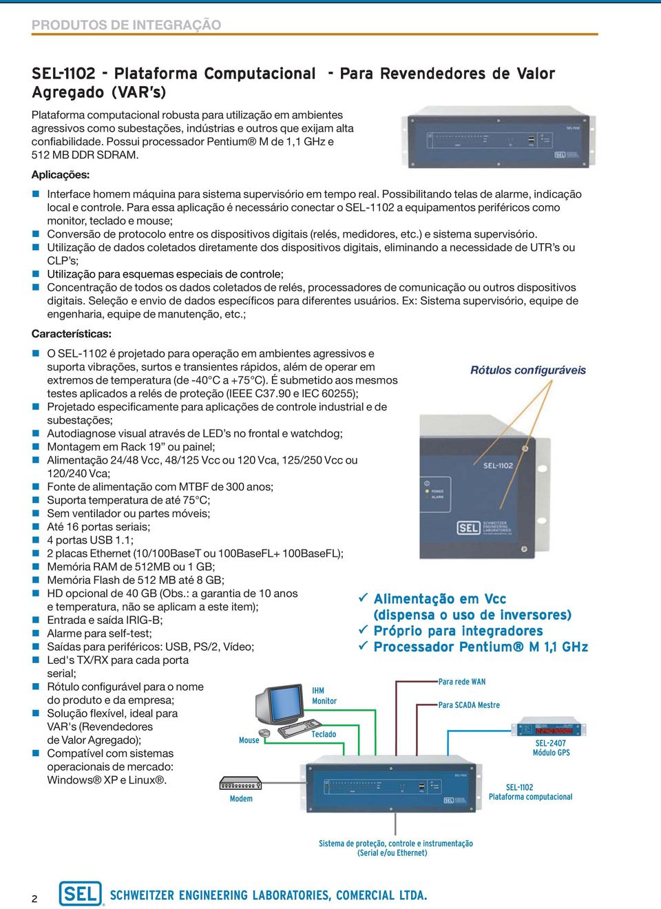 Aplicações: Interface homem máquina para sistema supervisório em tempo real. Possibilitando telas de alarme, indicação local e controle.