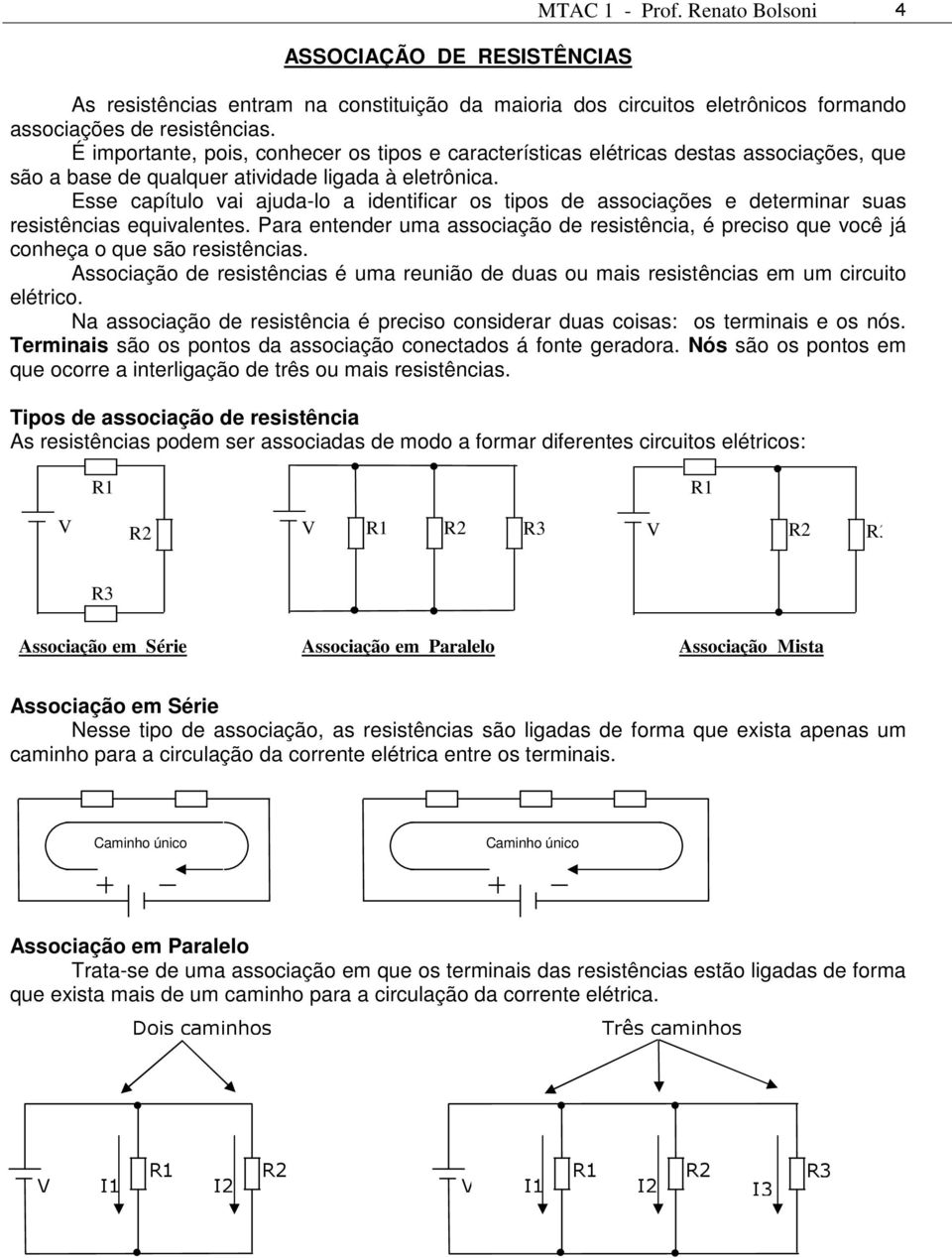 Esse capítulo vai ajuda-lo a identificar os tipos de associações e determinar suas resistências equivalentes.