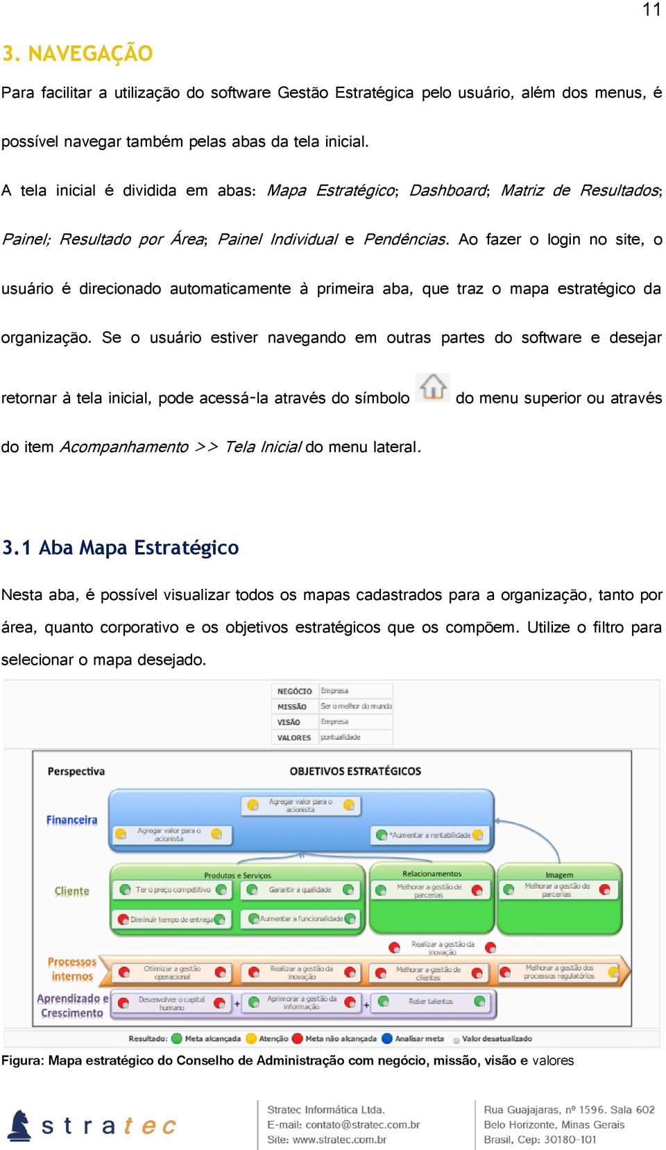 Ao fazer o login no site, o usuário é direcionado automaticamente à primeira aba, que traz o mapa estratégico da organização.