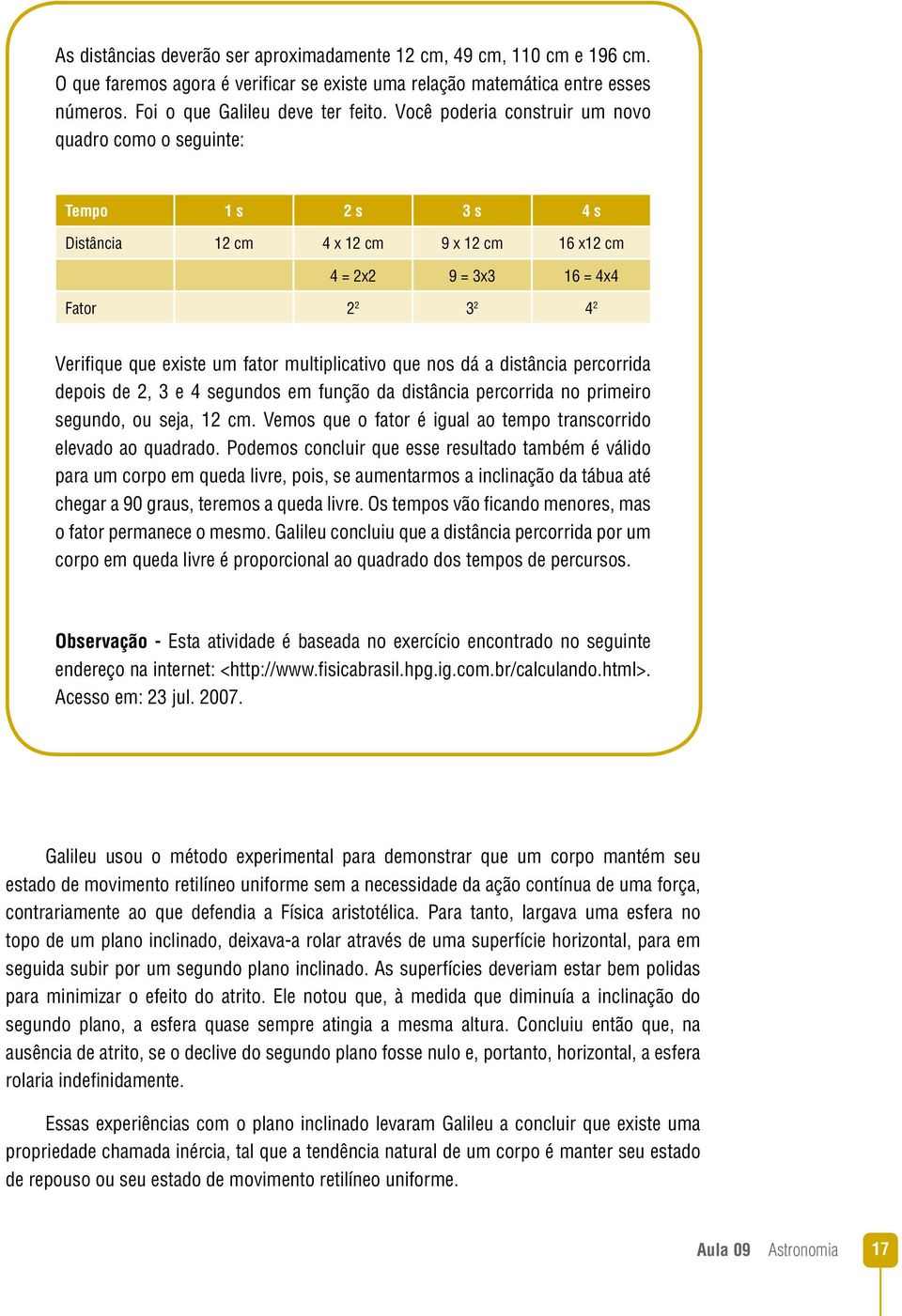 multiplicativo que nos dá a distância percorrida depois de 2, 3 e 4 segundos em função da distância percorrida no primeiro segundo, ou seja, 12 cm.