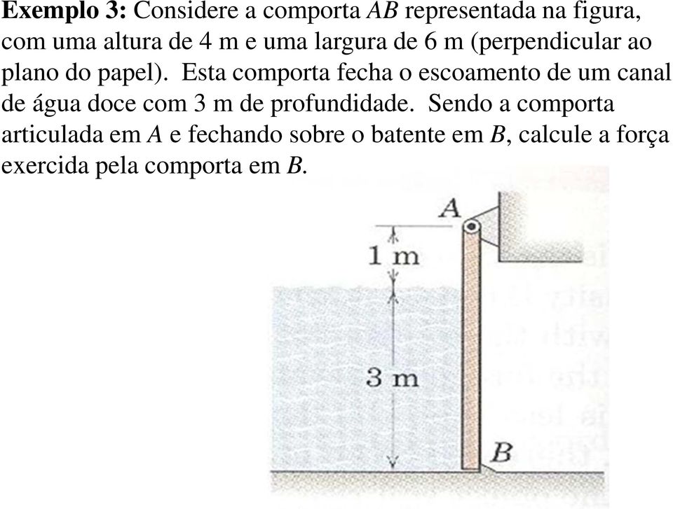 Esta comporta fecha o escoamento de um canal de água doce com 3 m de profundidade.