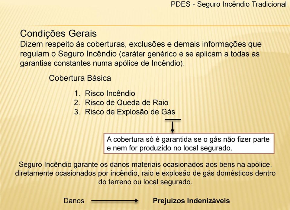 Risco de Explosão de Gás A cobertura só é garantida se o gás não fizer parte e nem for produzido no local segurado.