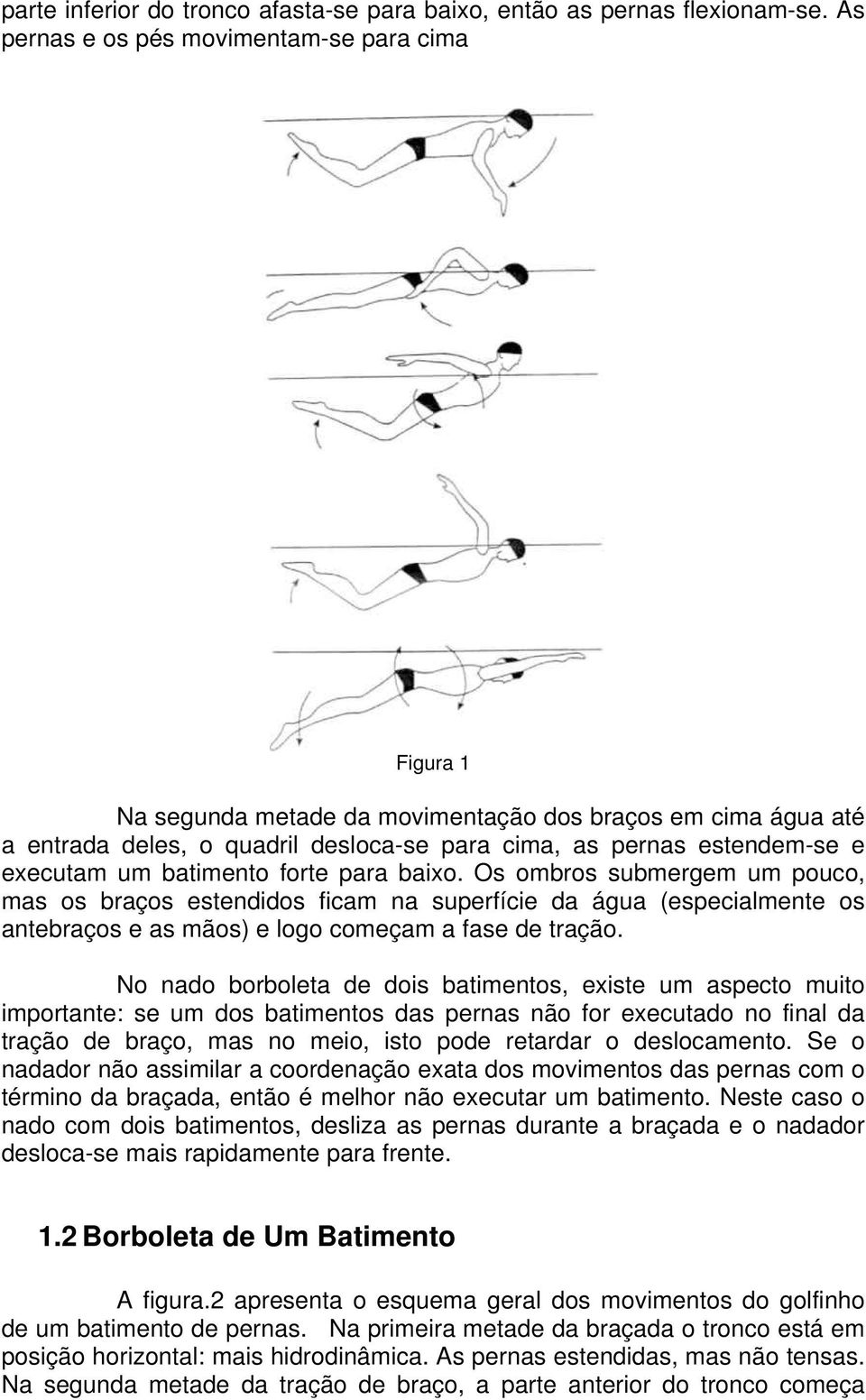 batimento forte para baixo. Os ombros submergem um pouco, mas os braços estendidos ficam na superfície da água (especialmente os antebraços e as mãos) e logo começam a fase de tração.