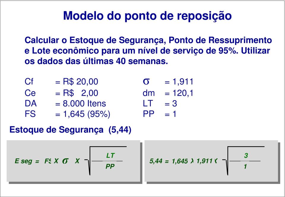 Cf = R$ 20,00 = 1,911 Ce = R$ 2,00 dm = 120,1 DA = 8.