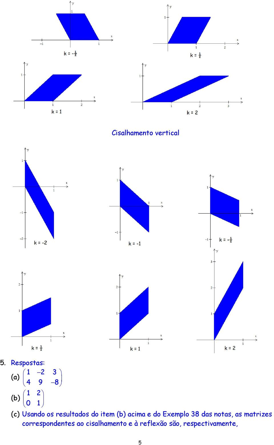 do Exemplo 8 das notas, as matrizes correspondentes