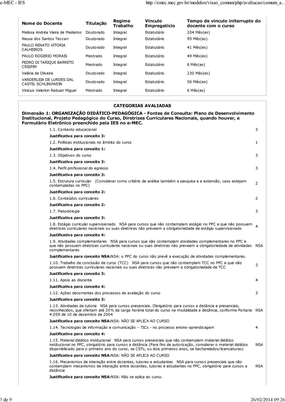 Mestrado Integral Estatutário 6 Mês(es) Valéria de Oliveira Doutorado Integral Estatutário 20 Mês(es) VANDERLEIA DE LURDES DAL CASTEL SCHLINDWEIN Doutorado Integral Estatutário 56 Mês(es) Vinicius