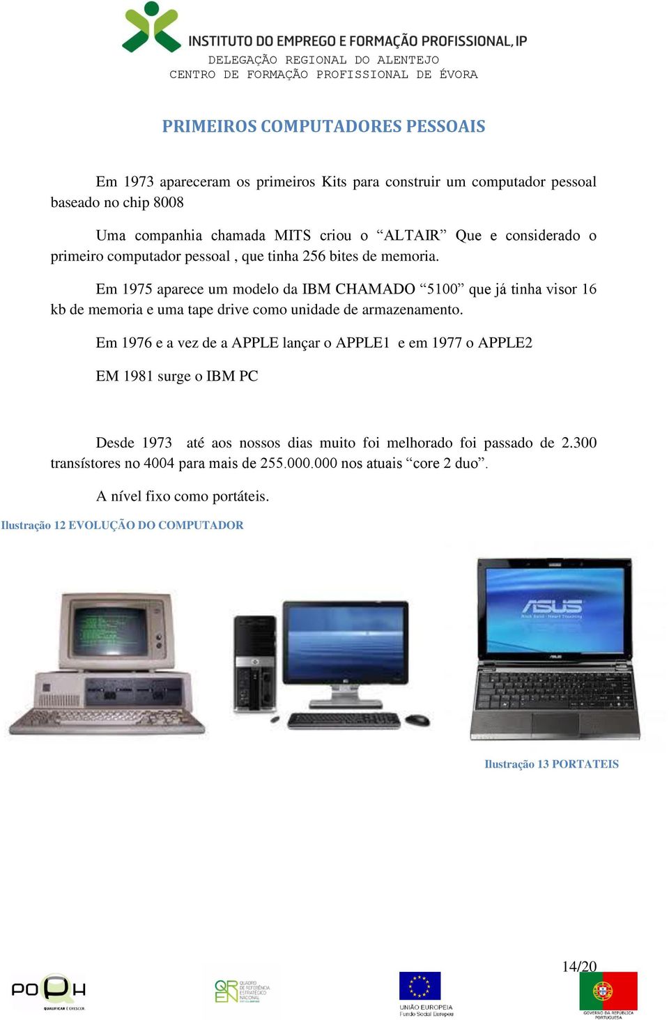 Em 1975 aparece um modelo da IBM CHAMADO 5100 que já tinha visor 16 kb de memoria e uma tape drive como unidade de armazenamento.