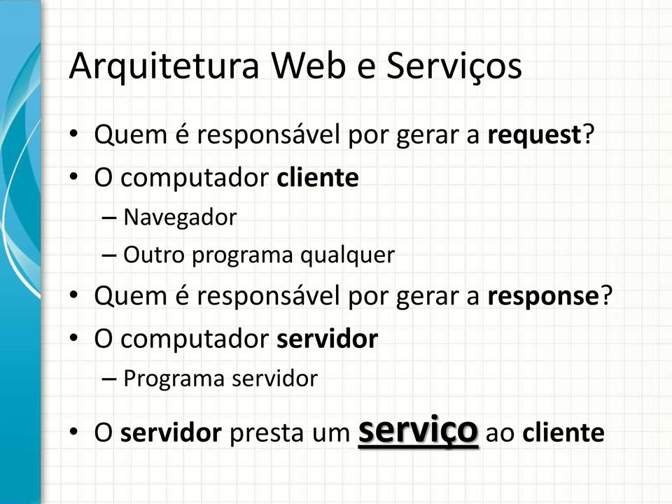 O computador cliente Navegador Outro programa qualquer Quem