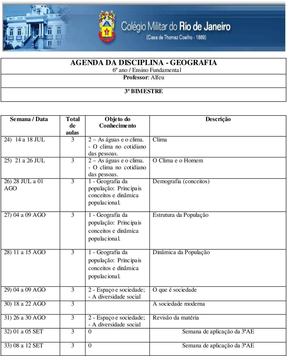 27) 04 a 09 AGO 3 1 - Geografia da população: Principais conceitos e dinâmica populacional. 28) 11 a 15 AGO 3 1 - Geografia da população: Principais conceitos e dinâmica populacional.