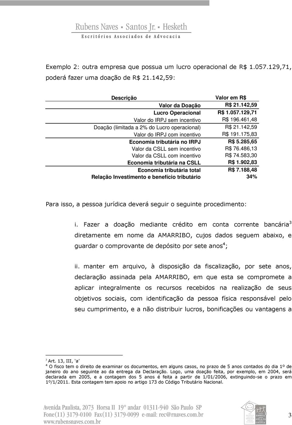 486,13 Valor da CSLL com incentivo R$ 74.583,30 Economia tributária na CSLL R$ 1.902,83 Economia tributária total R$ 7.