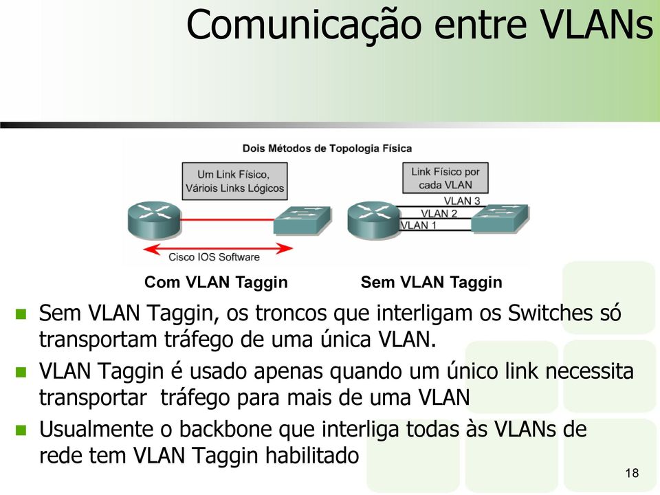 VLAN Taggin é usado apenas quando um único link necessita transportar tráfego para