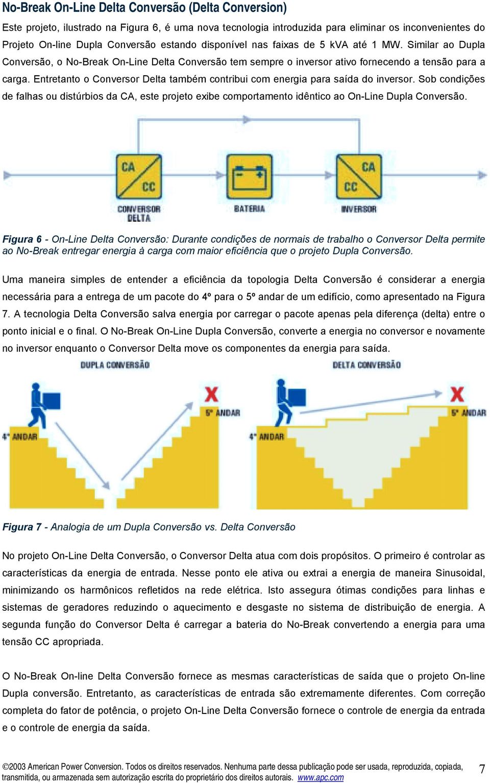 Entretanto o Conversor Delta também contribui com energia para saída do inversor. Sob condições de falhas ou distúrbios da CA, este projeto exibe comportamento idêntico ao On-Line Dupla Conversão.