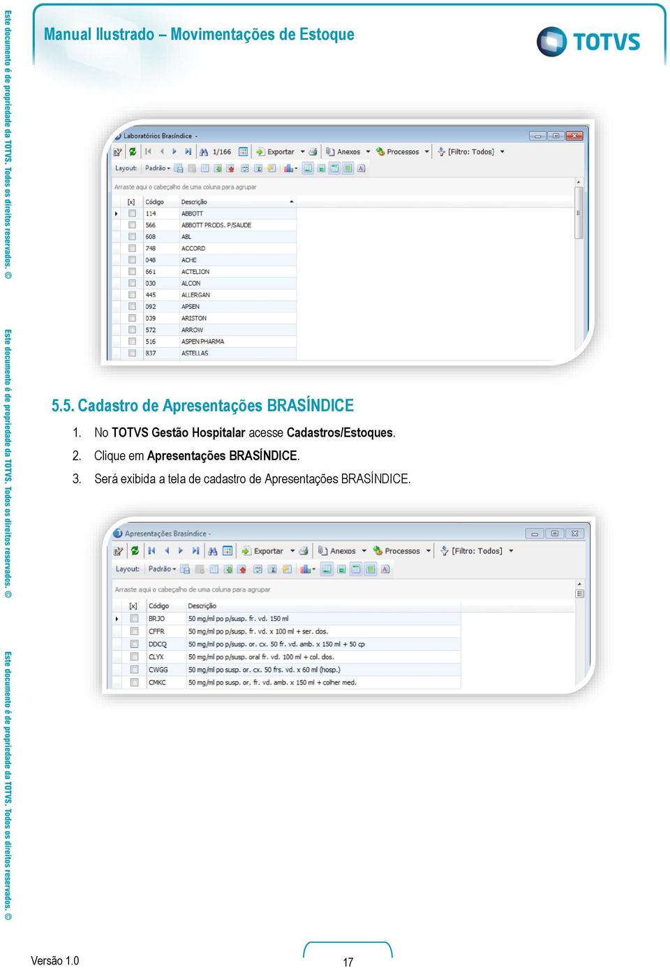 2. Clique em Apresentações BRASÍNDICE. 3.