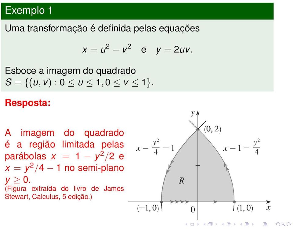 Resposta: A imagem do quadrado é a região limitada pelas parábolas x = 1 y 2