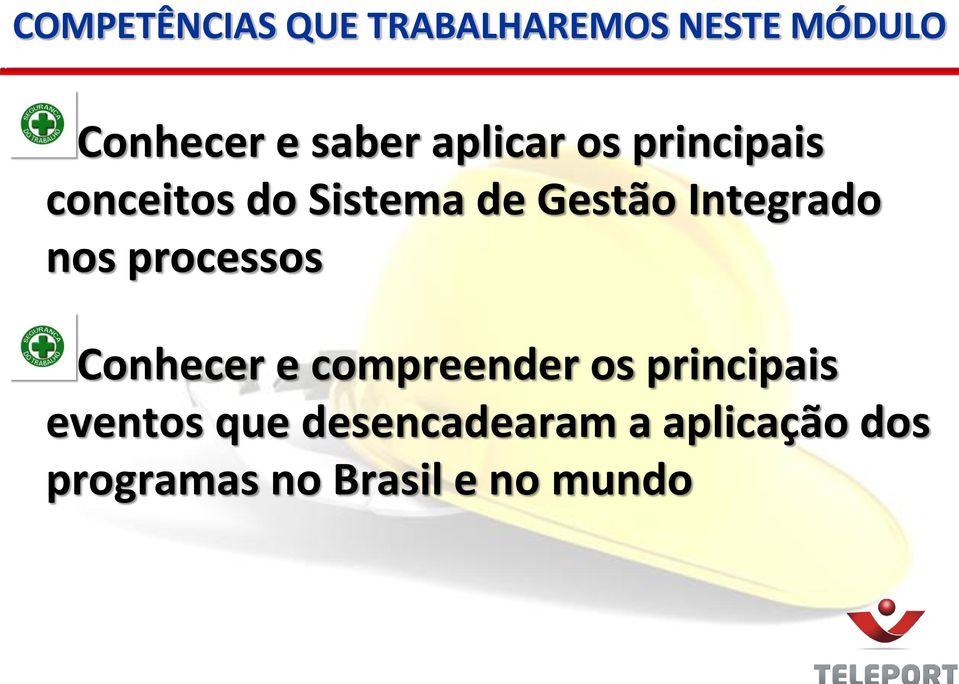 Integrado nos processos Conhecer e compreender os principais