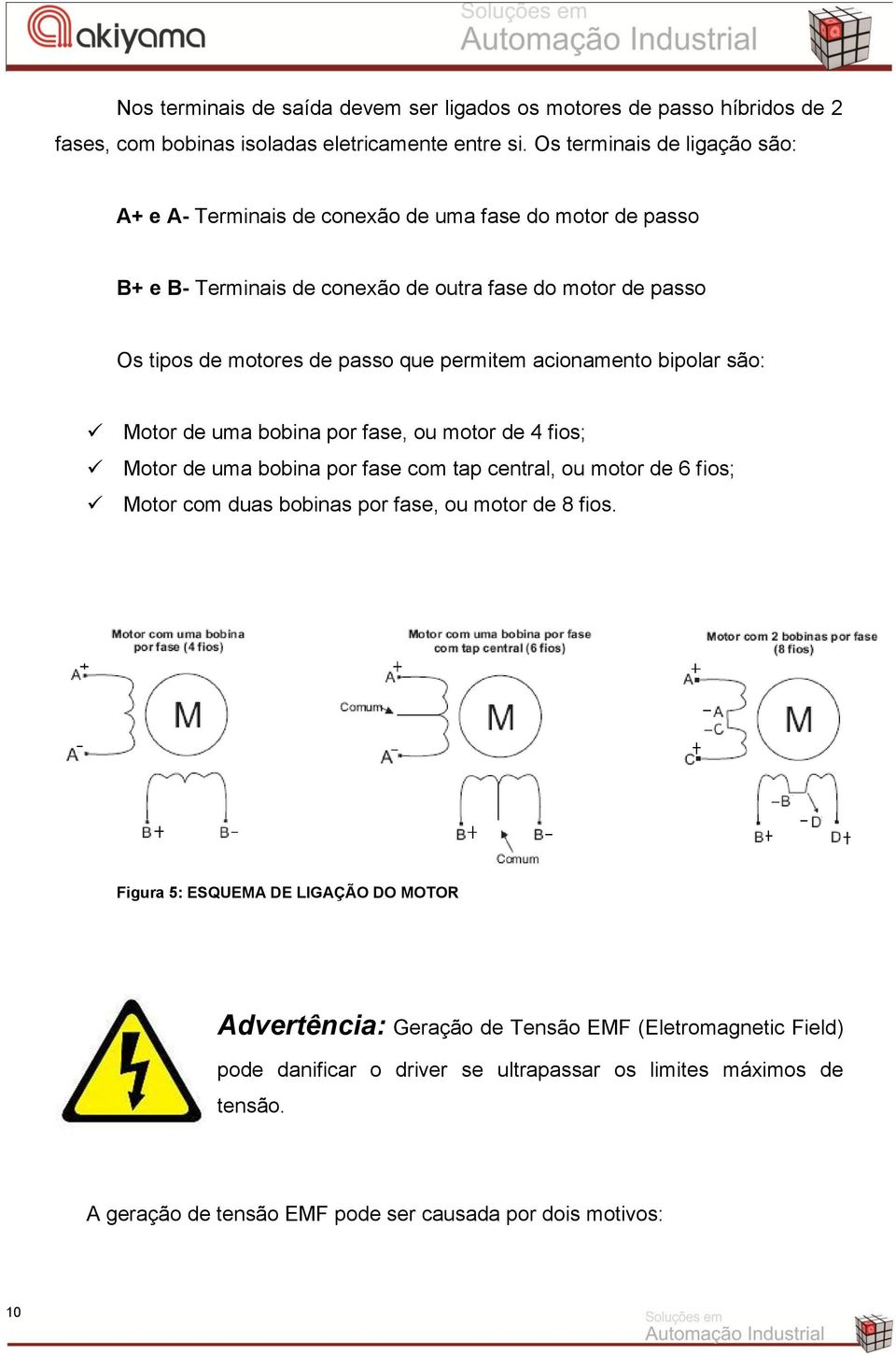 permitem acionamento bipolar são: Motor de uma bobina por fase, ou motor de 4 fios; Motor de uma bobina por fase com tap central, ou motor de 6 fios; Motor com duas bobinas por fase,