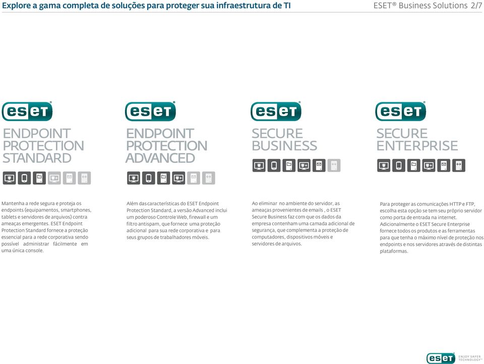 ESET Endpoint Protection Standard fornece a proteção essencial para a rede corporativa sendo possível administrar fácilmente em uma única console.