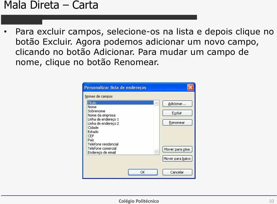 Agora podemos adicionar um novo campo, clicando no botão