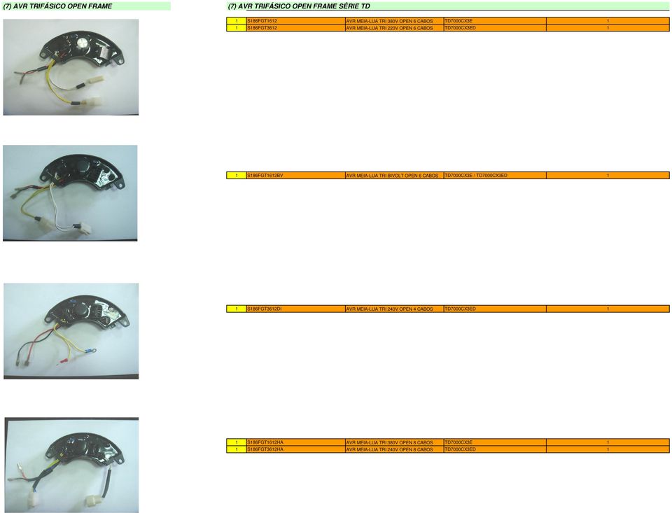 BIVOLT OPEN 6 CABOS TD7000CX3E / TD7000CX3ED S86FGT36DI AVR MEIA-LUA TRI 40V OPEN 4 CABOS TD7000CX3ED