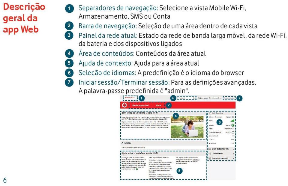 dos dispositivos ligados Área de conteúdos: Conteúdos da área atual Ajuda de contexto: Ajuda para a área atual Seleção de idiomas: A predefi