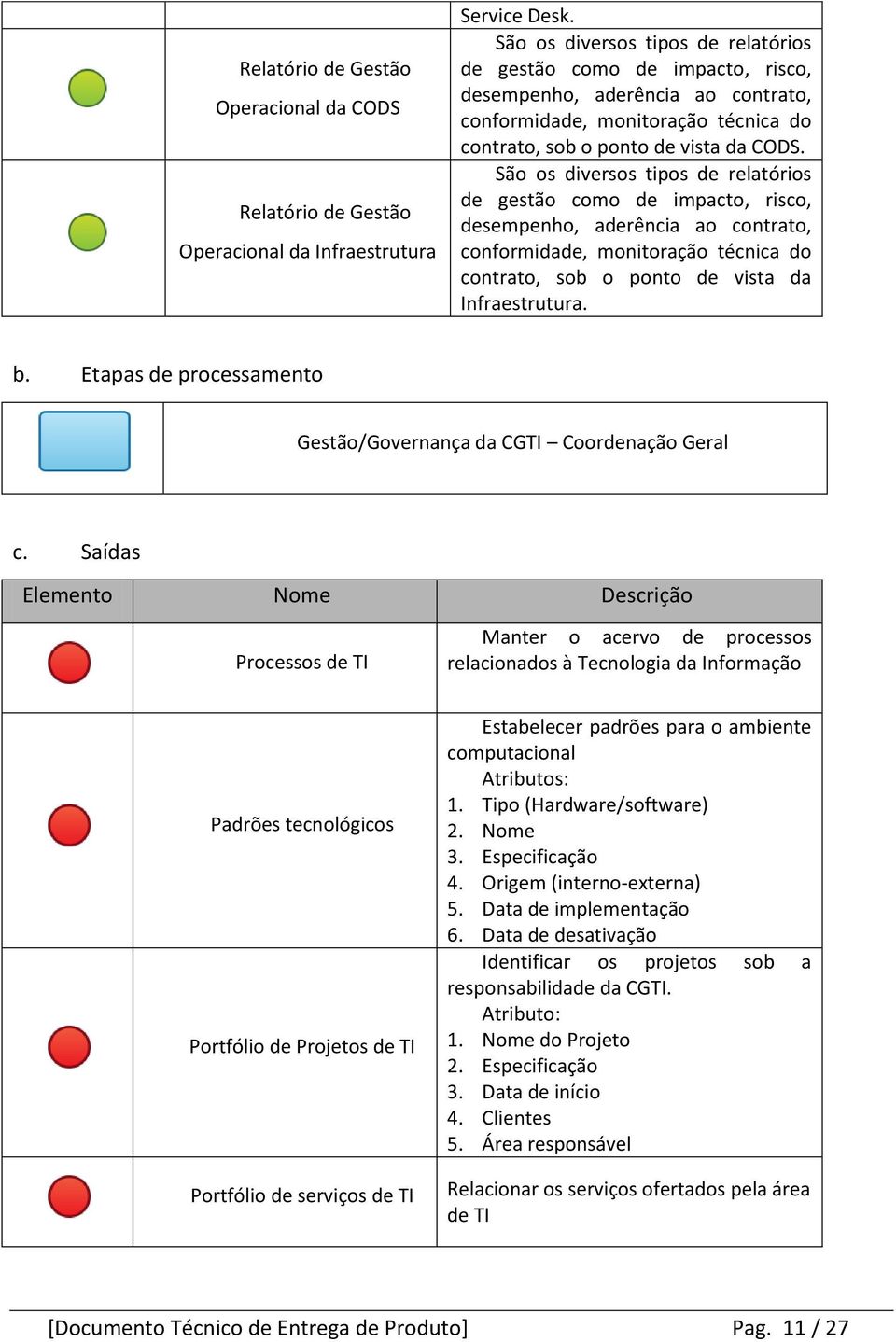 São os diversos tipos de relatórios de gestão como de impacto, risco, desempenho, aderência ao contrato, conformidade, monitoração técnica do contrato, sob o ponto de vista da Infraestrutura. b.