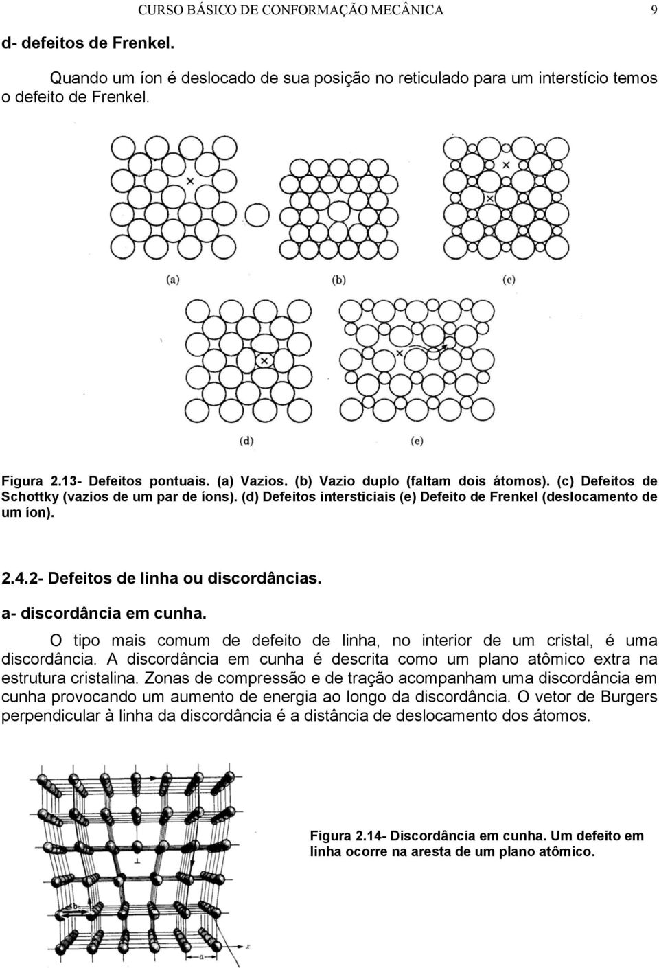 2- Defeitos de linha ou discordâncias. a- discordância em cunha. O tipo mais comum de defeito de linha, no interior de um cristal, é uma discordância.