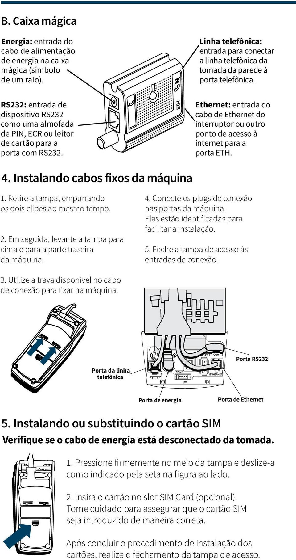 Linha telefônica: entrada para conectar a linha telefônica da tomada da parede à porta telefônica.