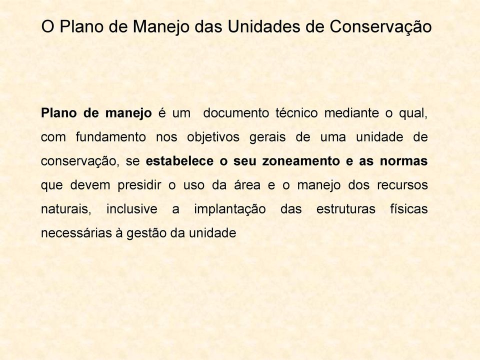 estabelece o seu zoneamento e as normas que devem presidir o uso da área e o manejo dos