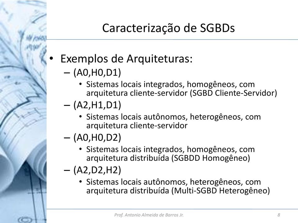 arquitetura cliente-servidor (A0,H0,D2) Sistemas locais integrados, homogêneos, com arquitetura distribuída
