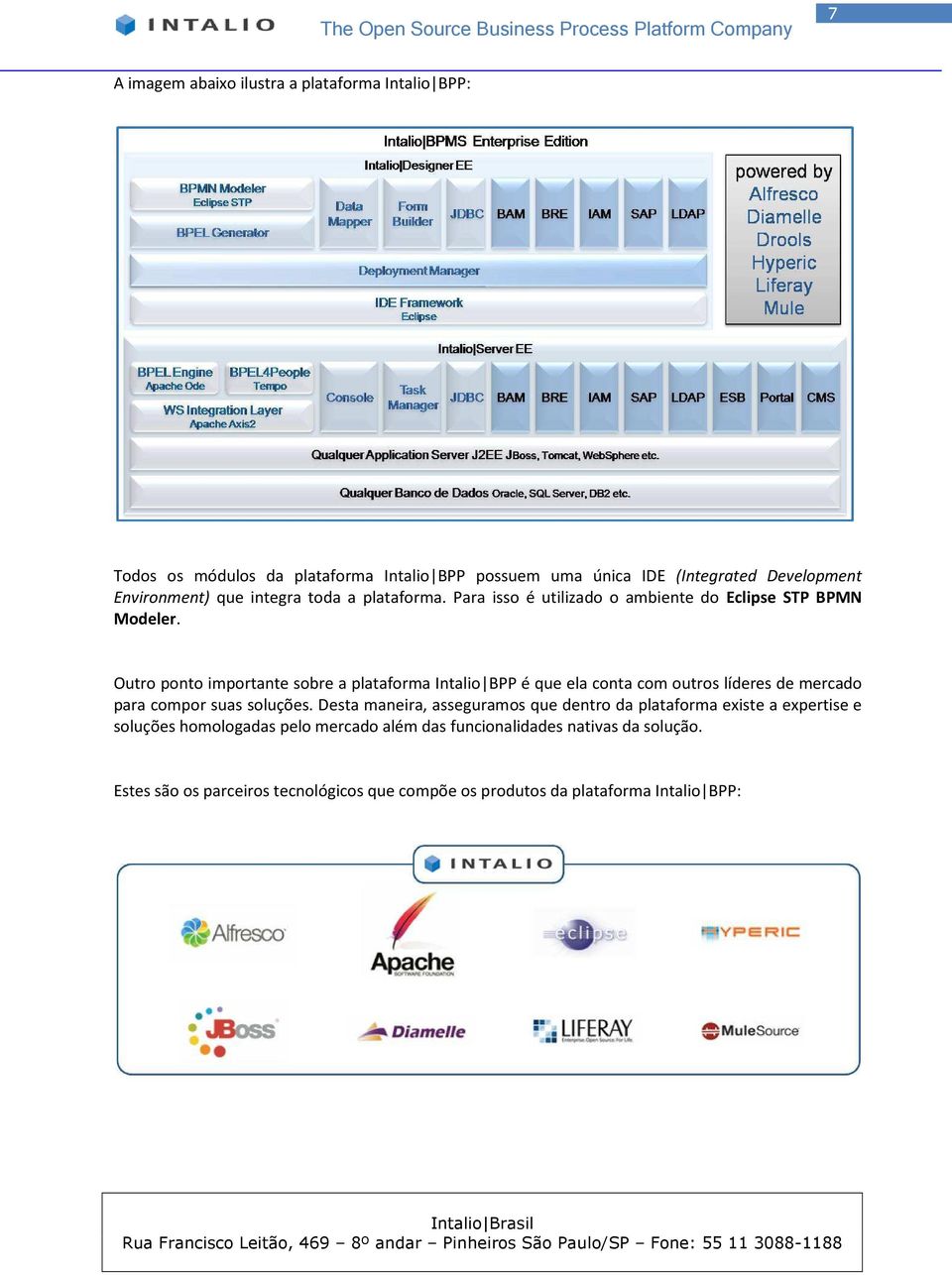 Outro ponto importante sobre a plataforma Intalio BPP é que ela conta com outros líderes de mercado para compor suas soluções.