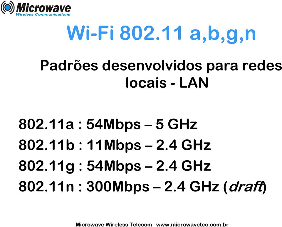 locais - LAN 802.11a : 54Mbps 5 GHz 802.