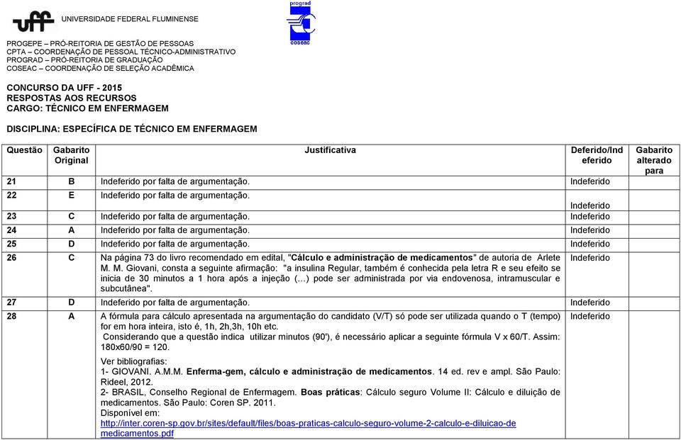 26 C Na página 73 do livro recomendado em edital, "Cálculo e administração de medicamentos" de autoria de Arlete M.