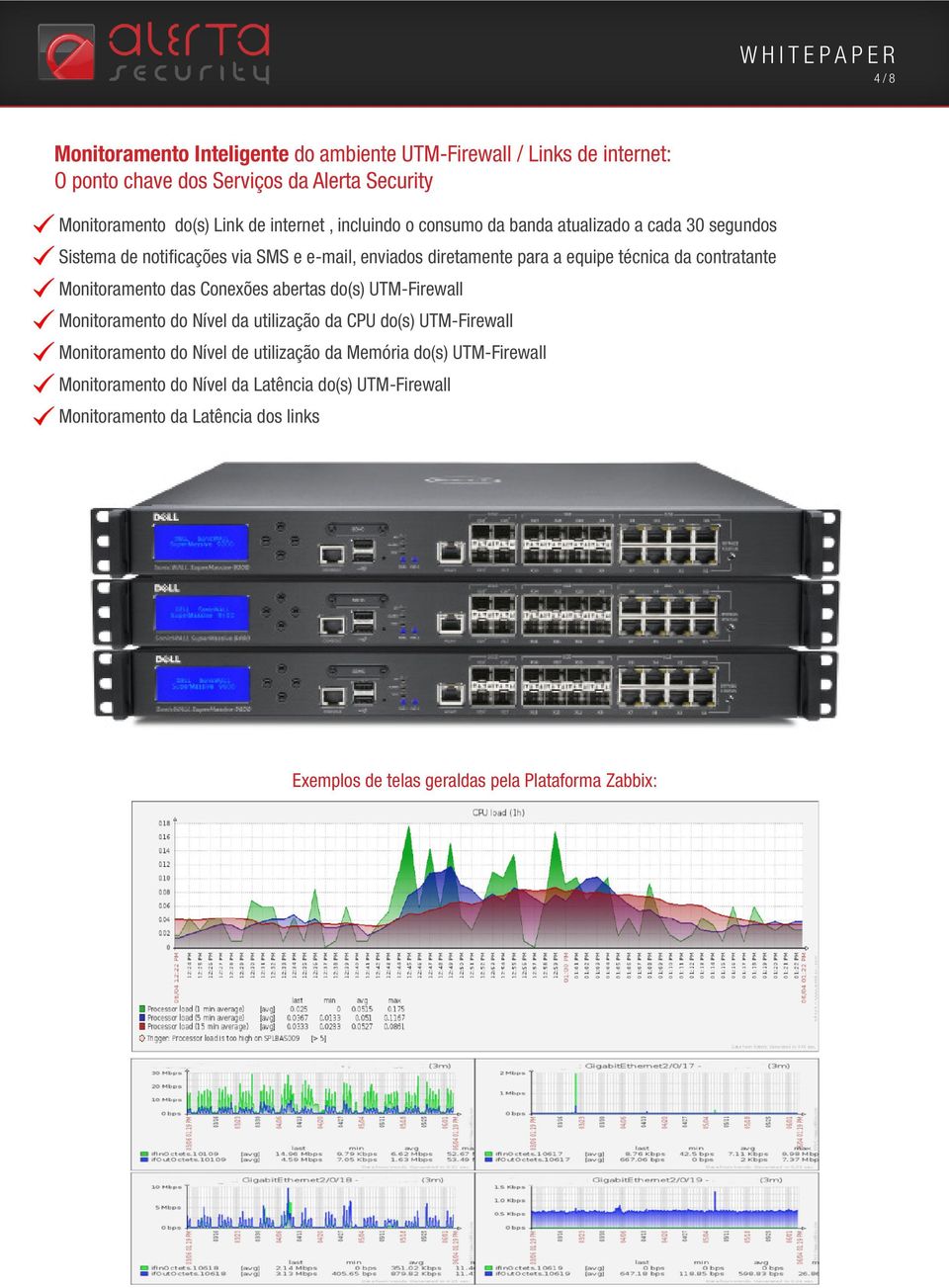 Monitoramento das Conexões abertas do(s) UTM-Firewall Monitoramento do Nível da utilização da CPU do(s) UTM-Firewall Monitoramento do Nível de utilização da