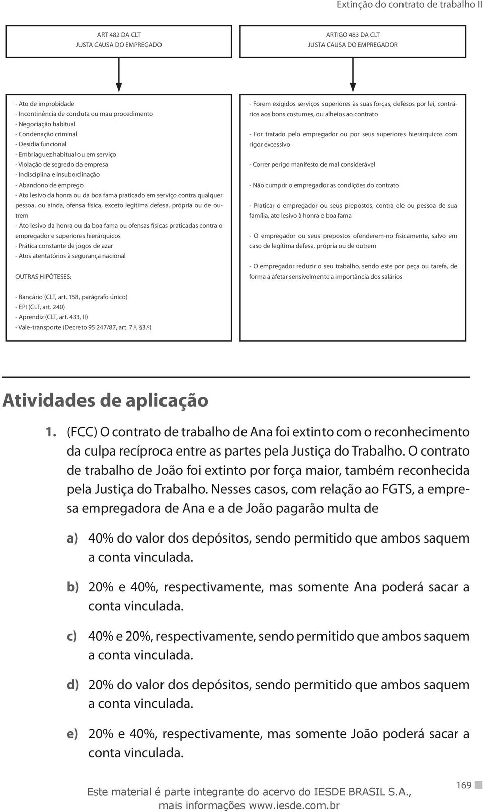 contra qualquer pessoa, ou ainda, ofensa física, exceto legítima defesa, própria ou de outrem - Ato lesivo da honra ou da boa fama ou ofensas físicas praticadas contra o empregador e superiores