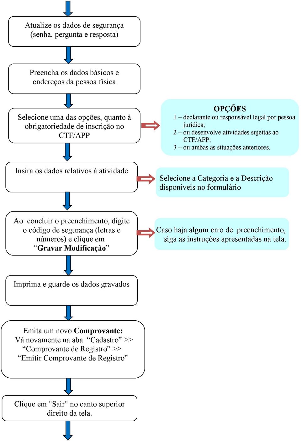 Insira os dados relativos à atividade Selecione a Categoria e a Descrição disponíveis no formulário Ao concluir o preenchimento, digite o código de segurança (letras e números) e clique em Gravar