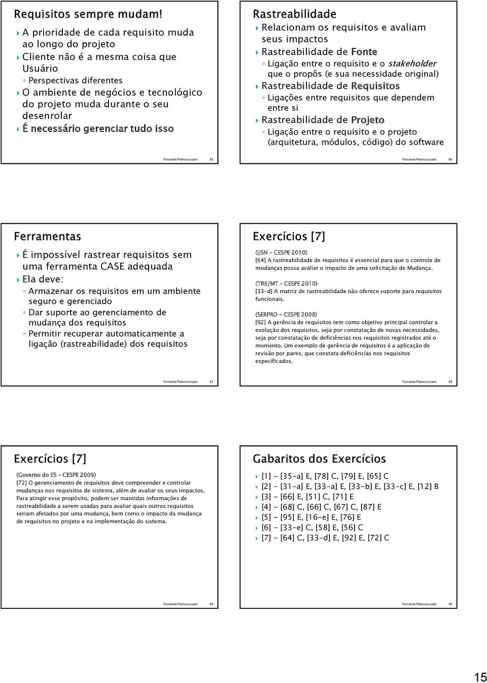 Rastreabilidade de Requisitos Ligações entre requisitos que dependem entre si Rastreabilidade de Projeto Ligação entre o requisito e o projeto (arquitetura, módulos, código) do software 85 86 É