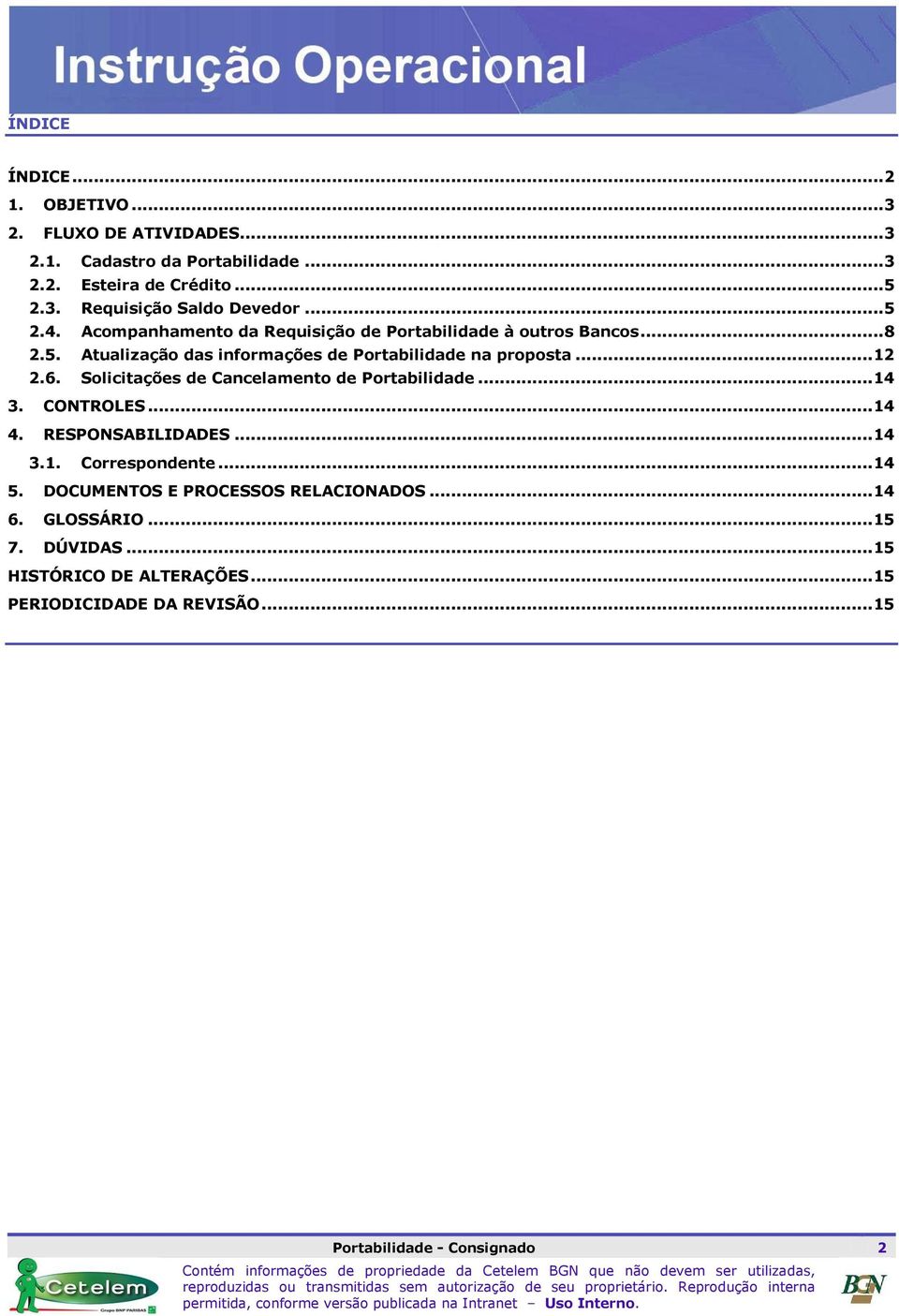 Solicitações de Cancelamento de Portabilidade... 4 3. CONTROLES... 4 4. RESPONSABILIDADES... 4 3.. Correspondente... 4 5.