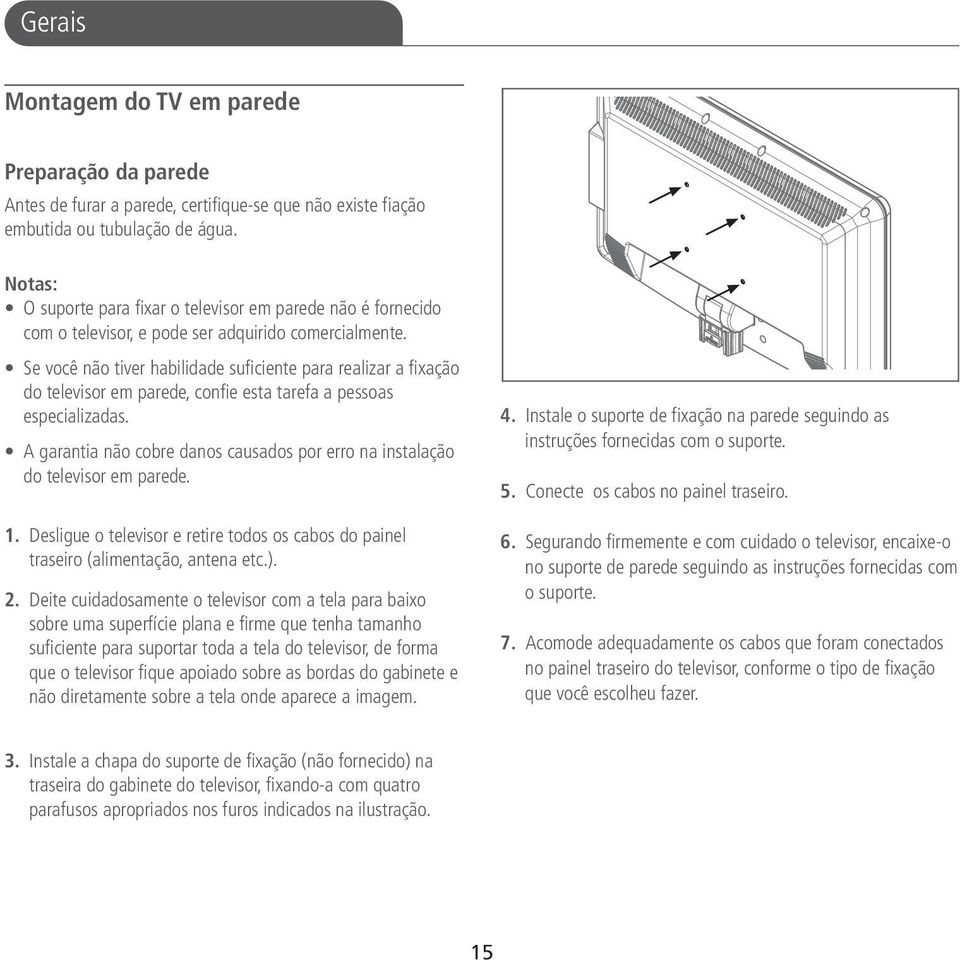 Se você não tiver habilidade suficiente para realizar a fixação do televisor em parede, confie esta tarefa a pessoas especializadas.