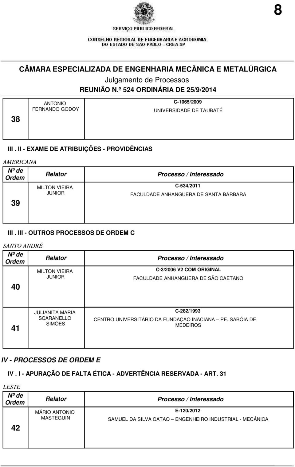 III - OUTROS PROCESSOS DE ORDEM C SANTO ANDRÉ 40 C-3/2006 V2 COM ORIGINAL FACULDADE ANHANGUERA DE SÃO CAETANO 41 JULIANITA MARIA SCARANELLO