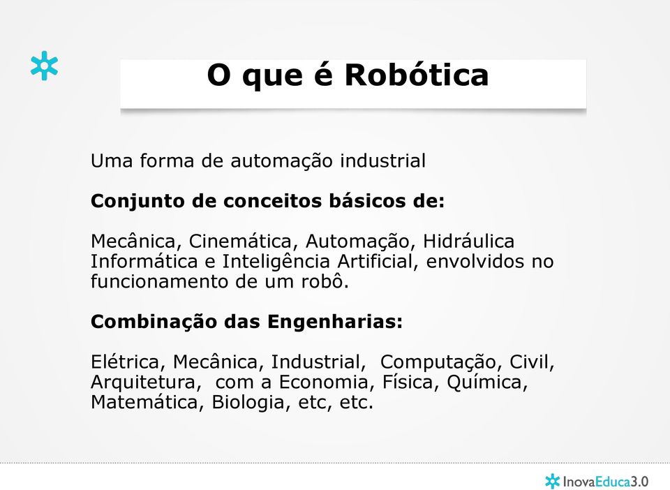 envolvidos no funcionamento de um robô.