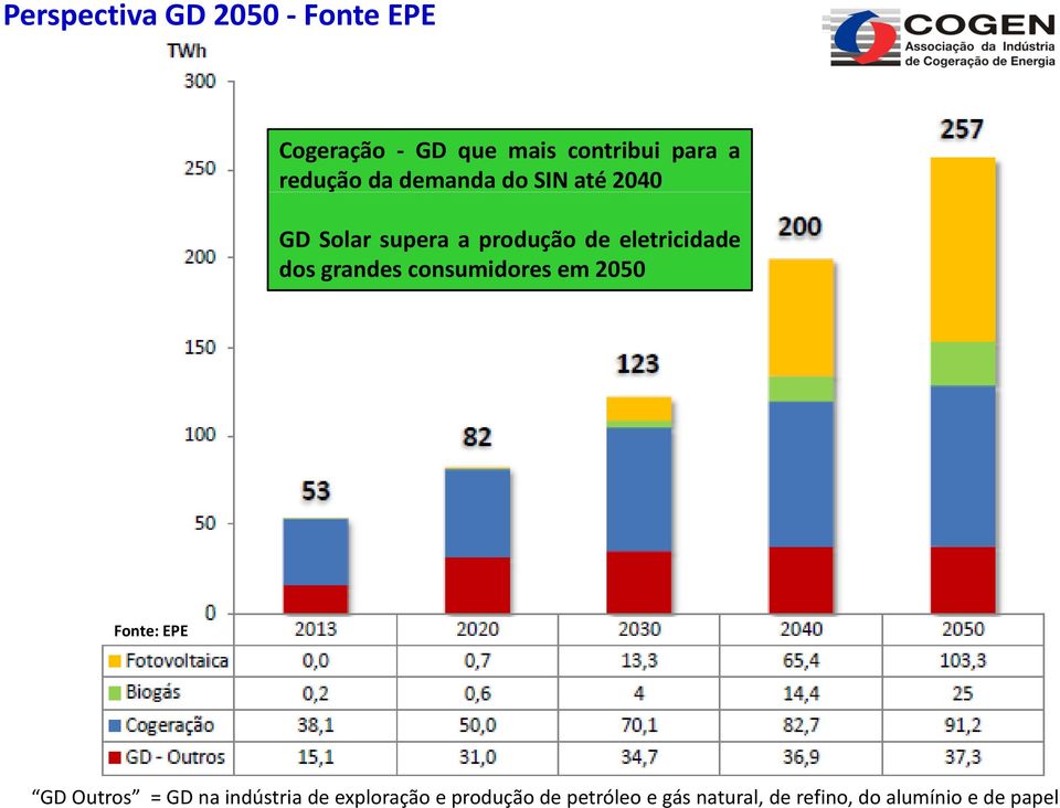 eletricidade dos grandes consumidores em 2050 Fonte: EPE GD Outros = GD na