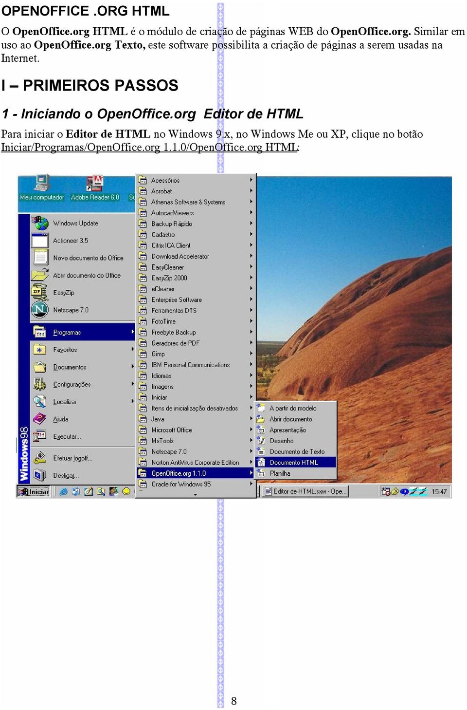 I PRIMEIROS PASSOS 1 - Iniciando o OpenOffice.