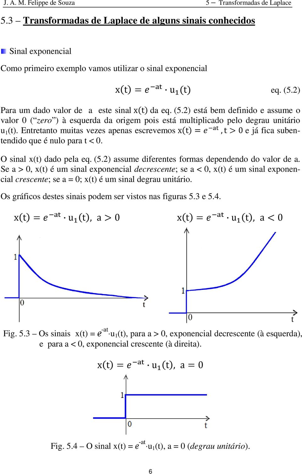 Entretanto muitas vezes apenas escrevemos xt, t 0 e já fica subentendido que é nulo para t < 0. O sinal x(t) dado pela eq. (5.2) assume diferentes formas dependendo do valor de a.