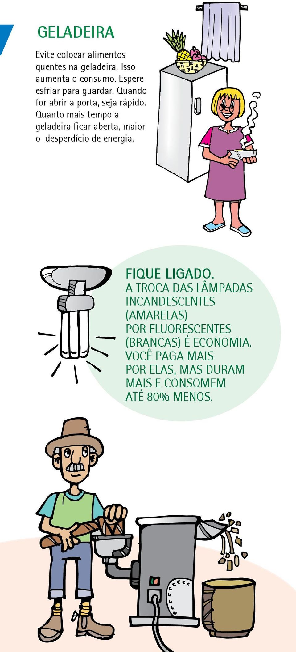 Quanto mais tempo a geladeira ficar aberta, maior o desperdício de energia. FIQUE LIGADO.