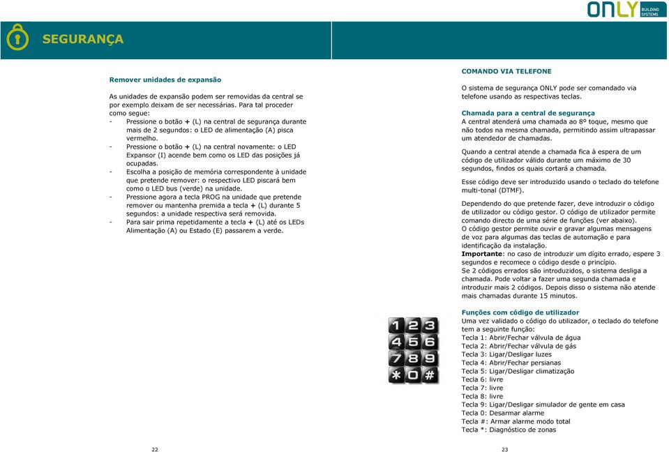 - Pressione o botão + (L) na central novamente: o LED Expansor (I) acende bem como os LED das posições já ocupadas.