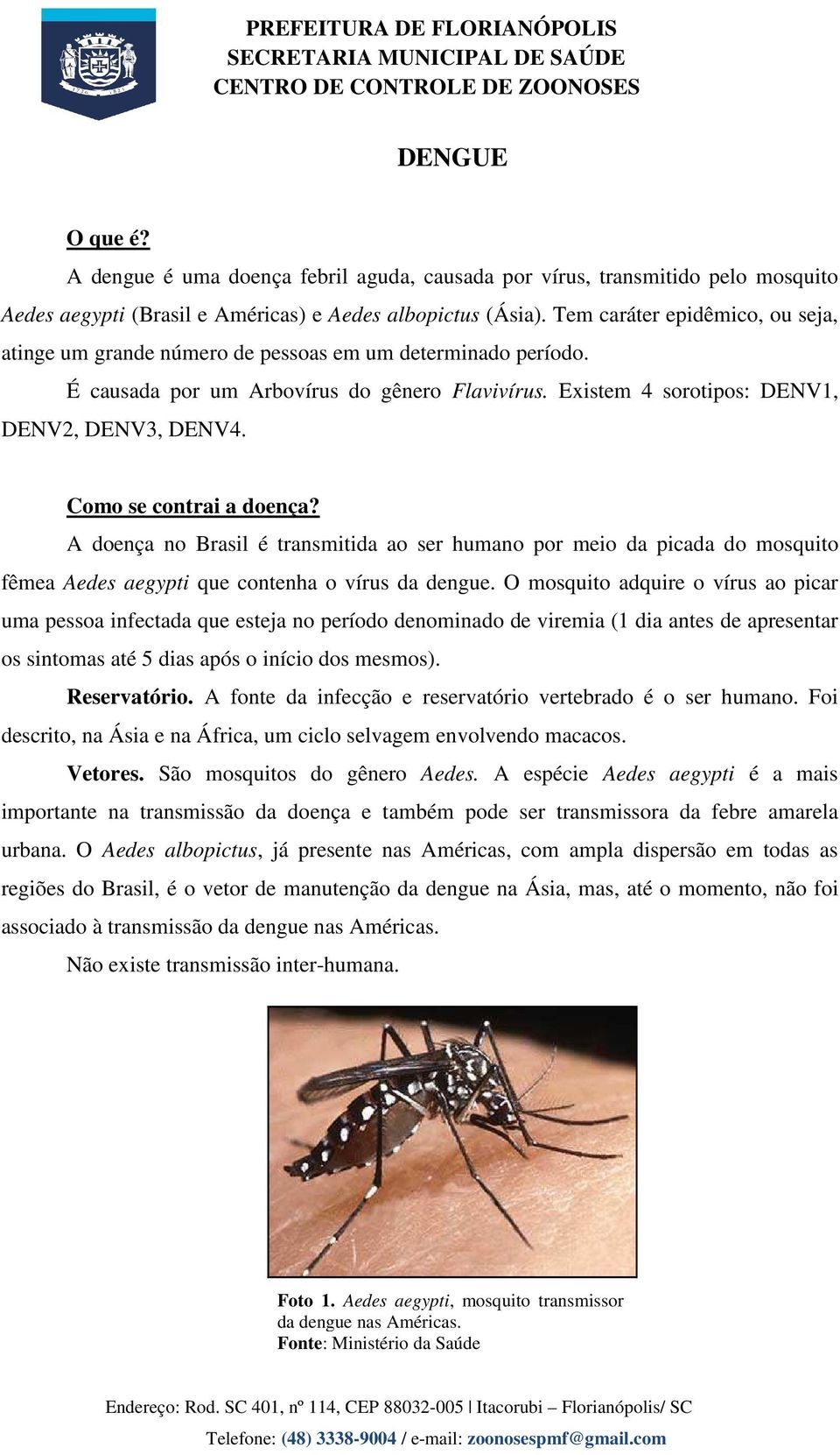 Como se contrai a doença? A doença no Brasil é transmitida ao ser humano por meio da picada do mosquito fêmea Aedes aegypti que contenha o vírus da dengue.