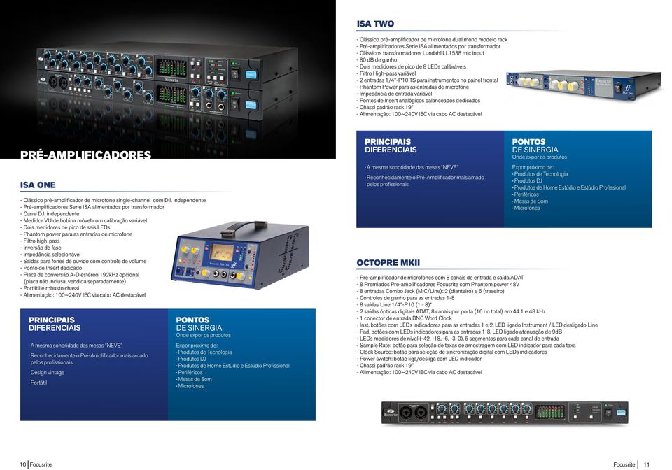 Impedância de entrada variável - Pontos de Insert analógicos balanceados dedicados - Chassi padrão rack 19 PRÉ-AMPLIFICADORES ISA ONE - Clássico pré-amplificador de microfone single-channel com D.I. independente - Pré-amplificadores Serie ISA alimentados por transformador - Canal D.