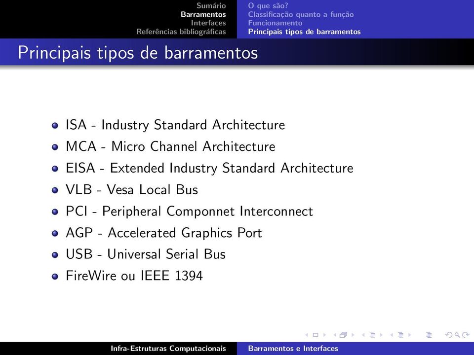 - Vesa Local Bus PCI - Peripheral Componnet Interconnect AGP -